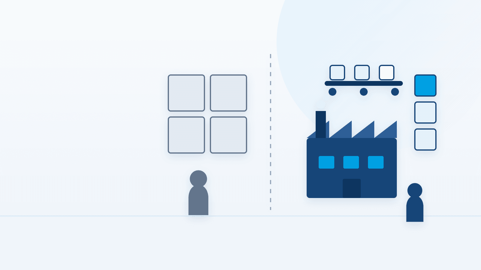 Comparison of a rigid ready-made ERP and a custom ERP fitted around a factory floor